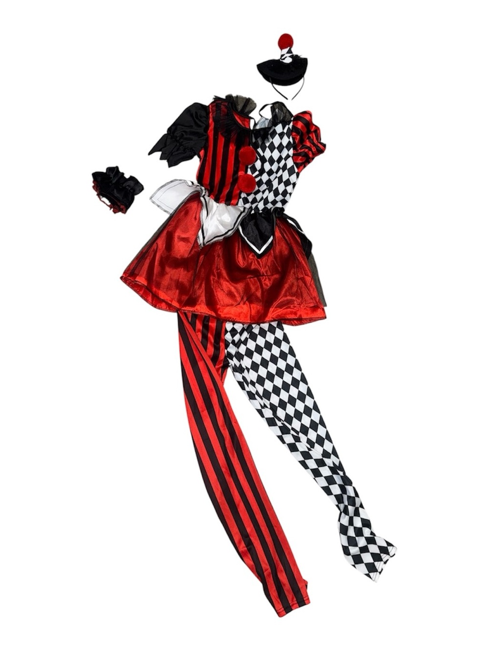 Girls Red and Black Clown Jester Costume